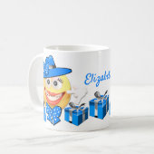 Aangepaste aangepaste tekst bij het glimlachen van koffiemok (Voorkant links)