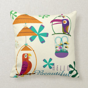 Aangepaste aangepaste Tiki Birds Retro Art Kussen