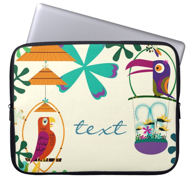 Aangepaste aangepaste Tiki Birds  Retro Art Laptop Sleeve (Voorkant)