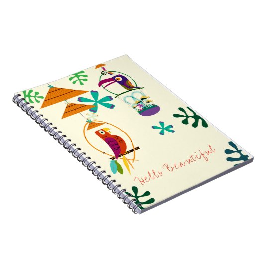 Aangepaste aangepaste Tiki Birds  Retro Art Notitieboek (Rechterzijde)