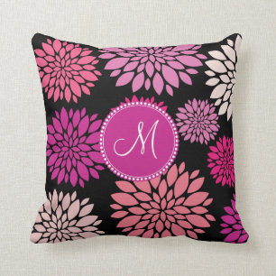 Aangepaste aanpasbare Monogram roze Purple Flowers Kussen