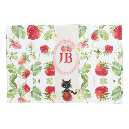 Aangepaste Aardbei Monogrammed Baby Kussensloop (Voorkant)