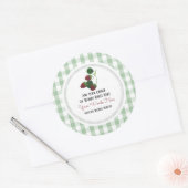 Aangepaste Aardbeientak En Gingham Ronde Sticker (Envelop)