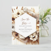 Aangepaste aardse rustieke bruiloft save the date (Staand voorkant)