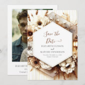 Aangepaste aardse rustieke bruiloft save the date (Voorkant / Achterkant)