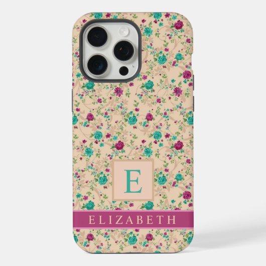 Aangepaste abrikozenperzik bloemgroen paarse bloem iPhone hoesje (Achterkant)