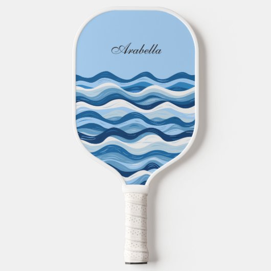 Aangepaste Abstracte Blue Ocean Waves Design Artis Pickleball Paddle (Voorkant)