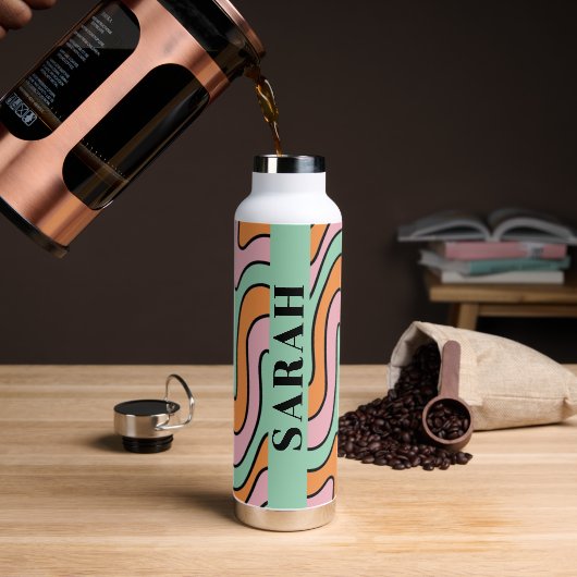 Aangepaste Abstracte wavy lijnen met oprolmechanis Waterfles (Koffie)