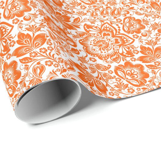 Aangepaste achtergrond Oranje Floral Pattern Cadeaupapier (Rol Hoek)