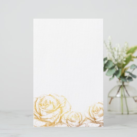 Aangepaste achtergrond Rozen Floral Faux Gold Briefpapier (Staand voorkant)