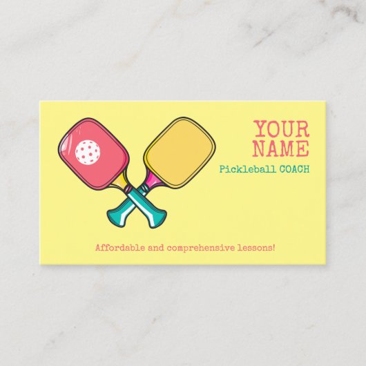 Aangepaste achtergrondkleur & tekst Pickleball Visitekaartje (Voorkant)