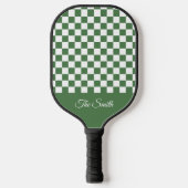 Aangepaste achternaam groene schaakbord pickleball paddle (Voorkant)