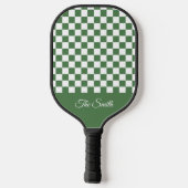 Aangepaste achternaam groene schaakbord pickleball paddle (Achterkant)