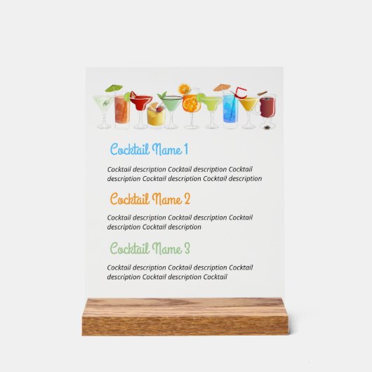 Aangepaste Acryl Bar Menu met handgetekende cockta Acryl Bord (Voorkant)