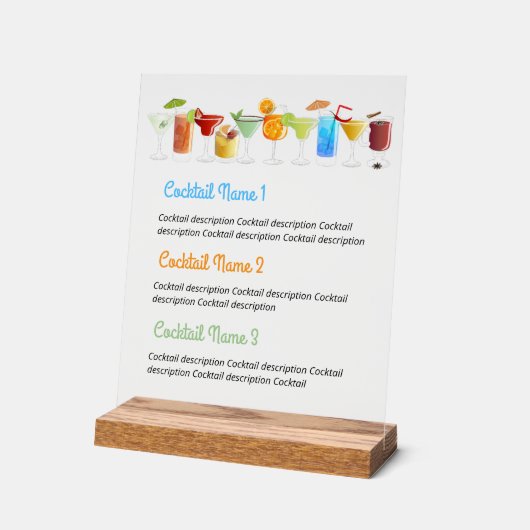 Aangepaste Acryl Bar Menu met handgetekende cockta Acryl Bord (Hoek)