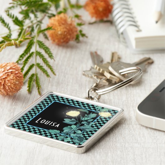 Aangepaste activering van Aqua Checkerboard Sleutelhanger (Zijkant)