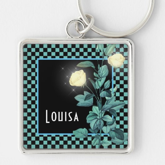 Aangepaste activering van Aqua Checkerboard Sleutelhanger (Voorkant)