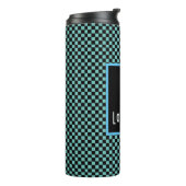 Aangepaste activering van Aqua Checkerboard Thermosbeker (Gedraaid links)