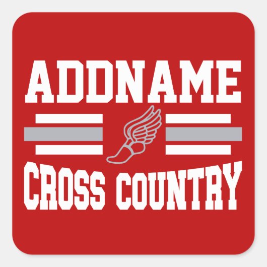 Aangepaste ADD NAAM Cross Country Runner Running T Vierkante Sticker (Voorkant)
