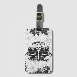 Aangepaste ADD NAAM Skull Skateboard Schaats Winke Bagagelabel
