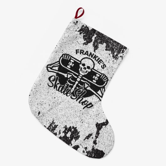 Aangepaste ADD NAAM Skull Skateboard Schaats Winke Grote Kerstsok (Voorkant (Hangend))