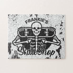 Aangepaste ADD NAAM Skull Skateboard Schaats Winke Legpuzzel