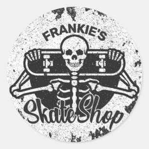 Aangepaste ADD NAAM Skull Skateboard Schaats Winke Ronde Sticker
