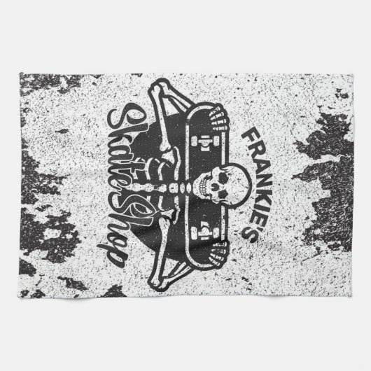 Aangepaste ADD NAAM Skull Skateboard Schaats Winke Theedoek (Horizontaal)