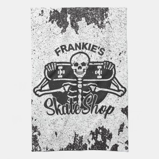 Aangepaste ADD NAAM Skull Skateboard Schaats Winke Theedoek (Verticaal)