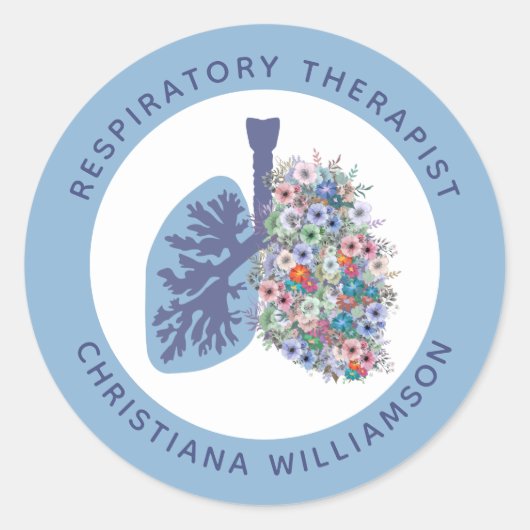 Aangepaste ademhalingstherapie Floral Lungs Gift Ronde Sticker (Voorkant)