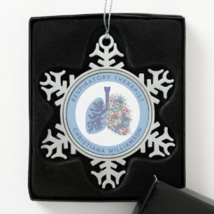 Aangepaste ademhalingstherapie Floral Lungs Gift Tin Sneeuwvlok Ornament