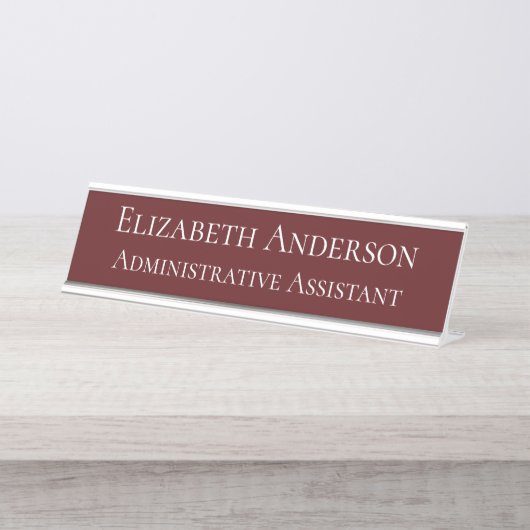 Aangepaste administratieve assistent Maroon Bureau Naambordje (Voorkant)
