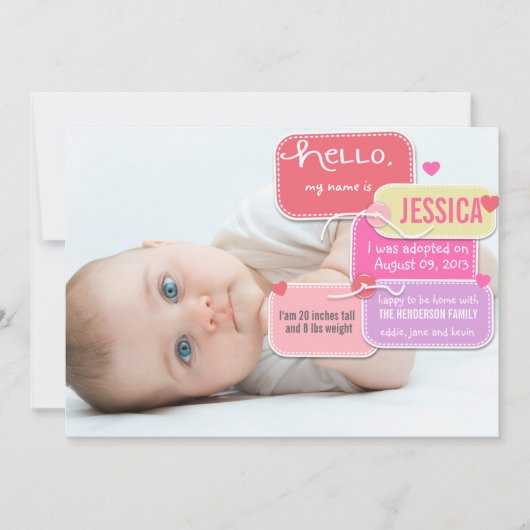 Aangepaste adoptie nieuwe babymeisjes aankondiging (Voorkant)