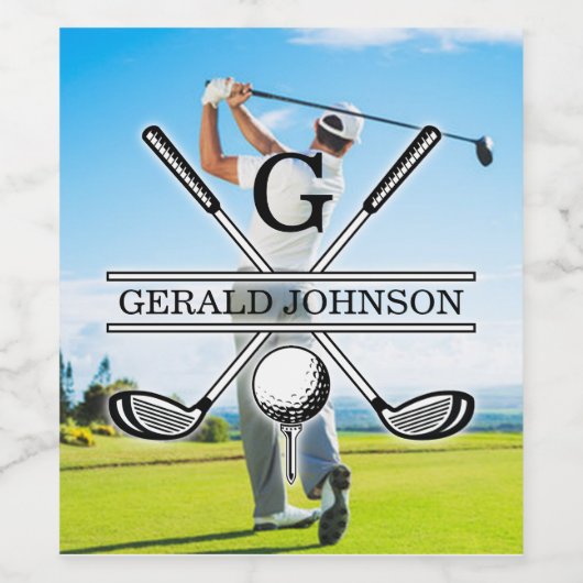 Aangepaste Afbeelding Golf Monogram Ontwerp Wijn Etiket (Enkel label)