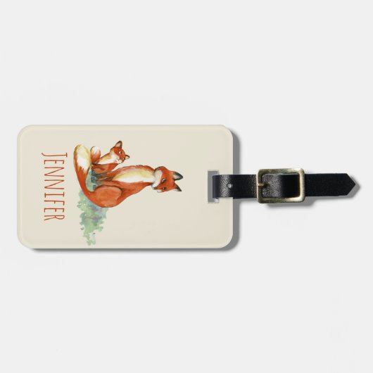 Aangepaste afbeelding Momma Fox en Baby Waterverf Bagagelabel (Voorkant horizontaal)