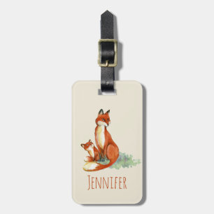 Aangepaste afbeelding Momma Fox en Baby Waterverf Bagagelabel