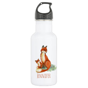 Aangepaste afbeelding Momma Fox en Baby Waterverf Waterfles