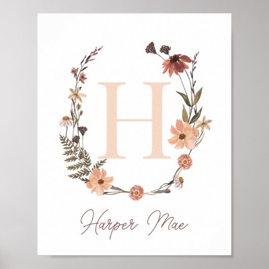 Aangepaste afdruk Initiaal | Monogram wilde bloeme Poster (Voorkant)