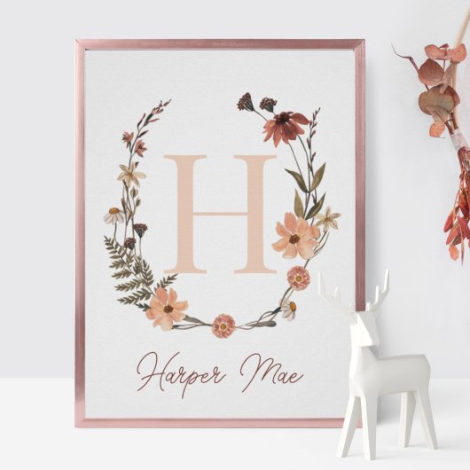 Aangepaste afdruk Initiaal | Monogram wilde bloeme Poster