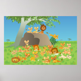 Aangepaste afdruk van cartoon Lion Pride Poster