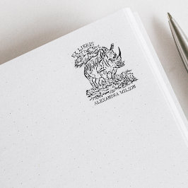 Aangepaste Afrikaanse Rhinoceros Ex Libris Bookpla Rubberstempel