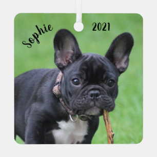 Aangepaste afspeelbare Franse bulldog Puppy Metalen Ornament