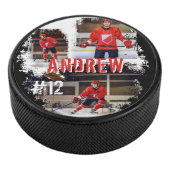 Aangepaste afspeelnaam en nummer 3 Fotocollage Hockey Puck (3/4)
