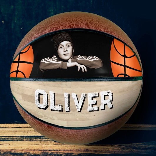 Aangepaste afspeelnaam houten vloerfoto basketbal