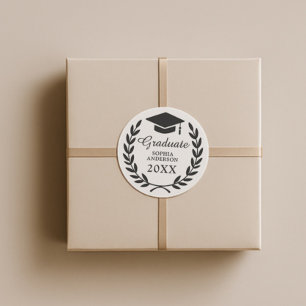 Aangepaste Afstudeerder Pet & Laurel Wreath Afstud Ronde Sticker
