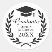 Aangepaste Afstudeerder Pet & Laurel Wreath Afstud Ronde Sticker (Voorkant)