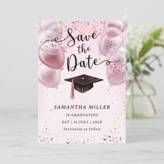 Aangepaste Afstudeerfeest Save the Date Kaart (Staand voorkant)