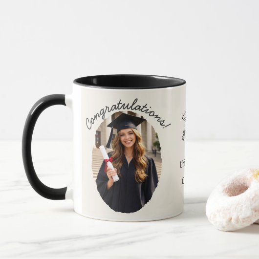 Aangepaste afstudeerfoto mok gefeliciteerd (Met donut)