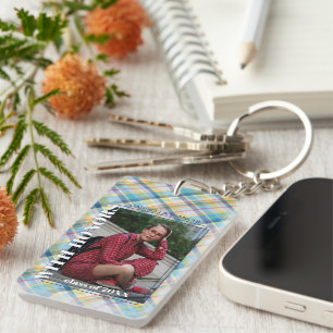 Aangepaste afstudeerfoto op Gingham-patroon Sleutelhanger