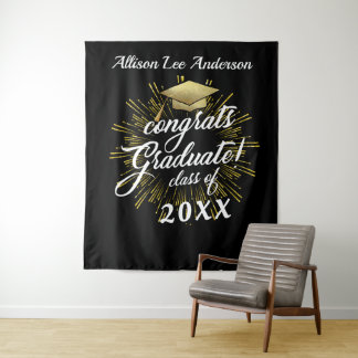 Aangepaste afstudeerhoed Gouden Sterrenexplosie Ac Wandkleed